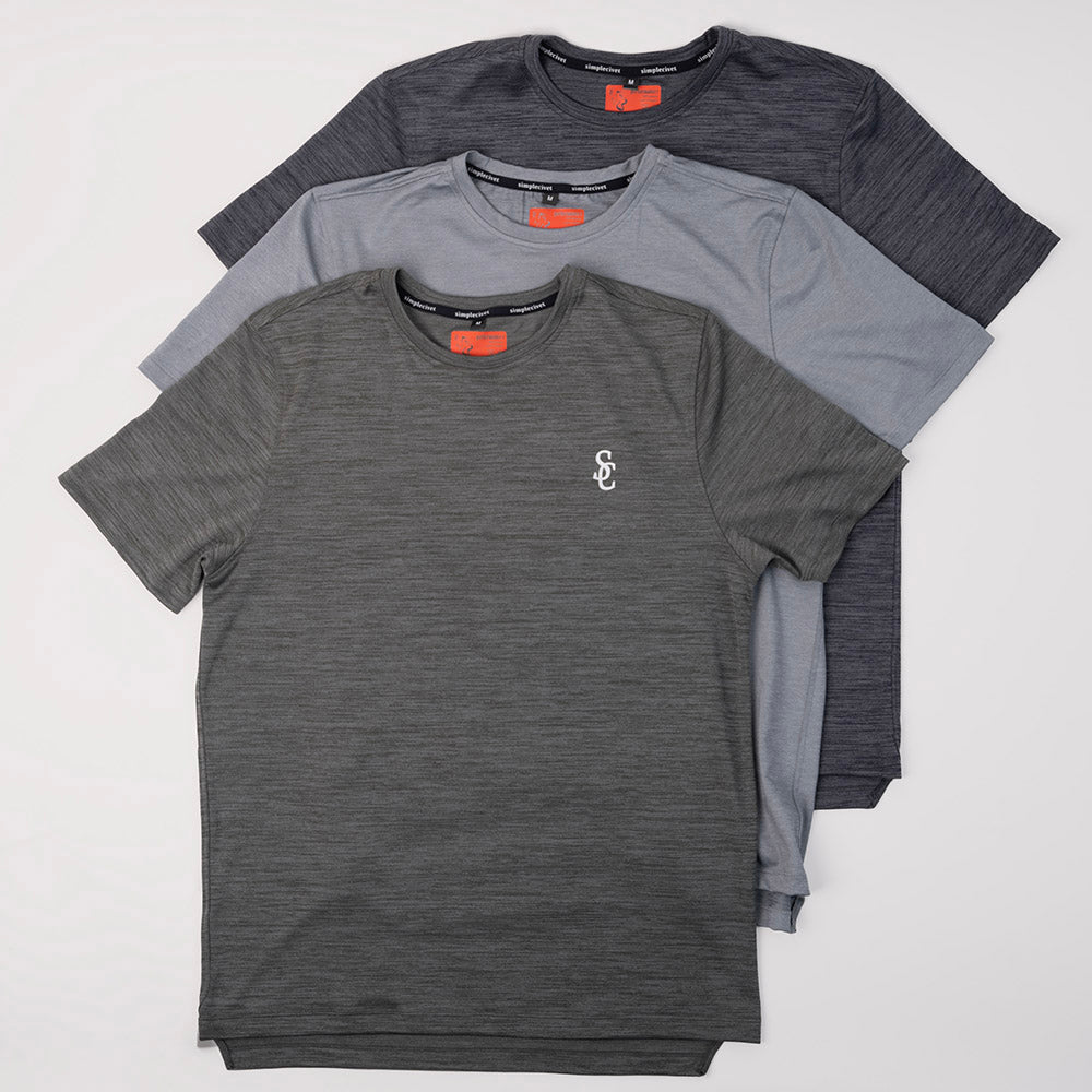performance t in comfy sweat-wicking fabric and 3 colours