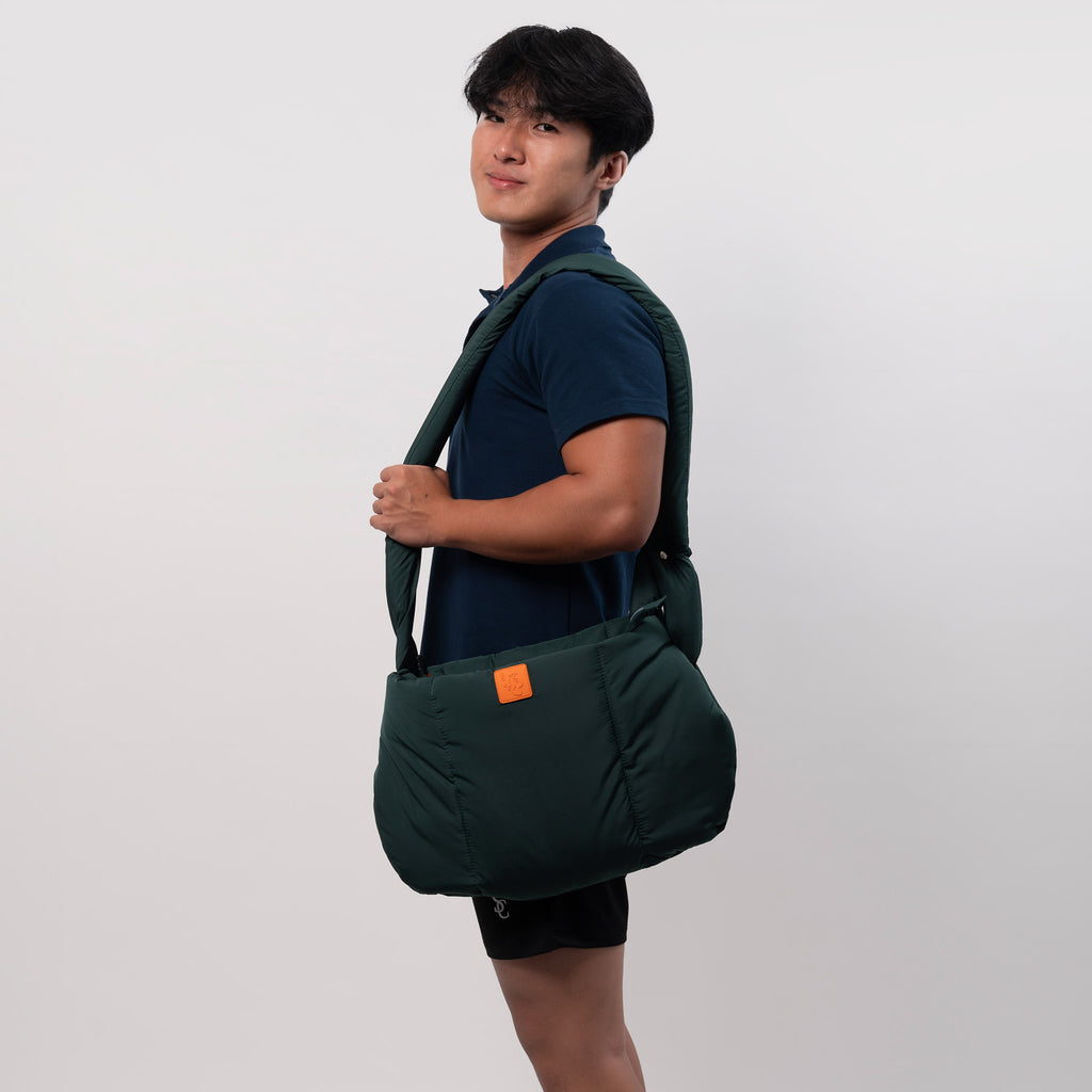 puffer-protect tote bag with adjustable two-way sling