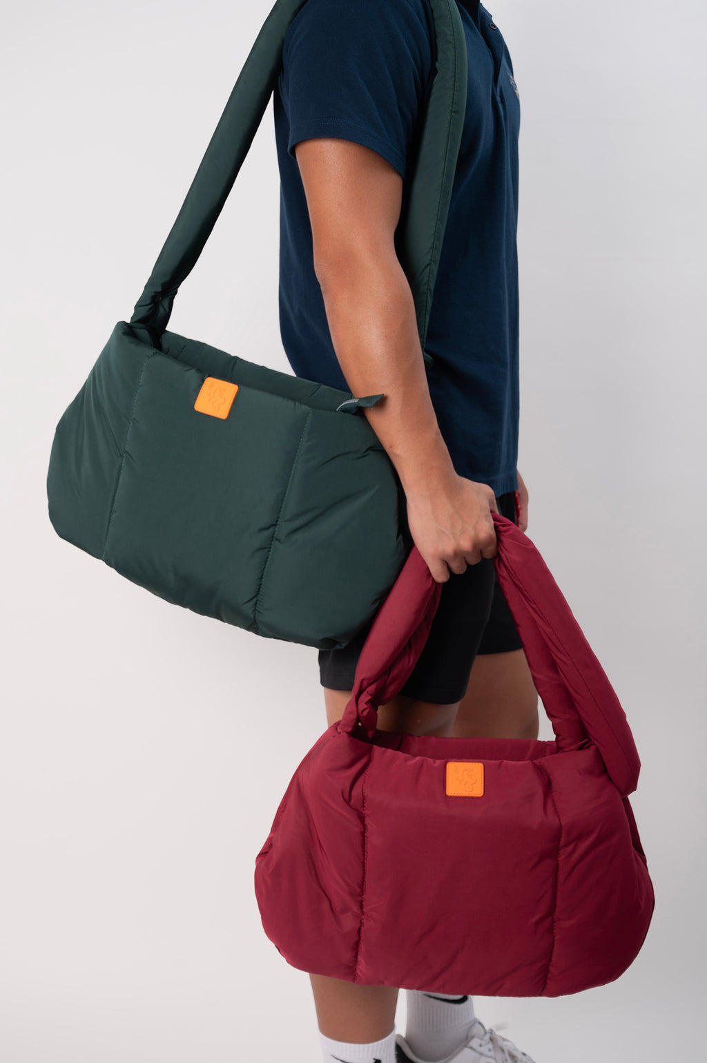 puffer-protect tote bag with adjustable two-way sling