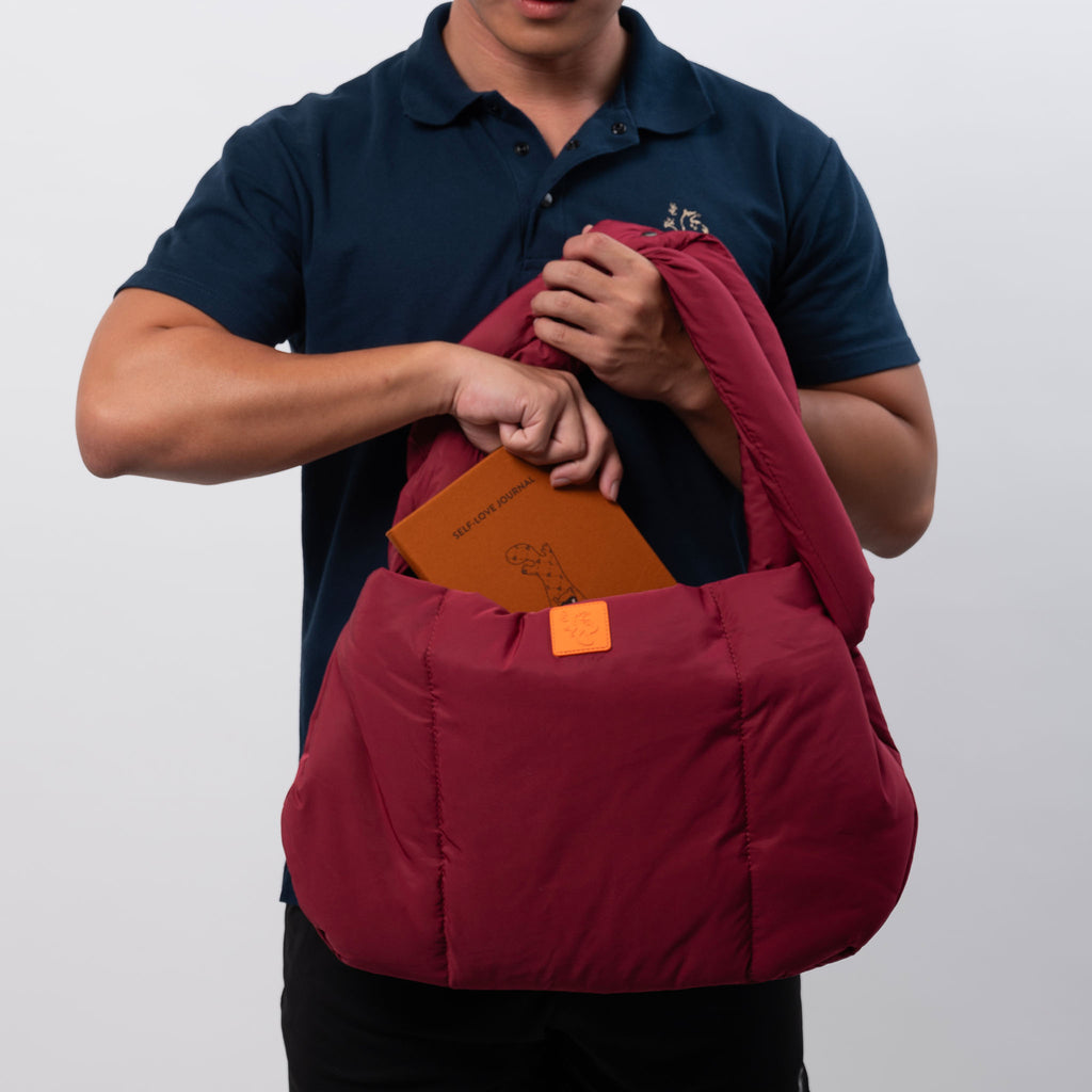 puffer-protect tote bag with adjustable two-way sling